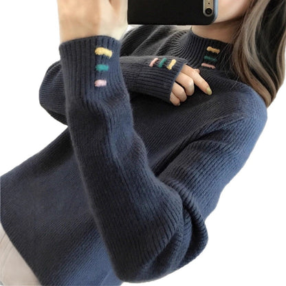 Casual pullover for ladies with ribbed structure and colorful accents Chic and Style