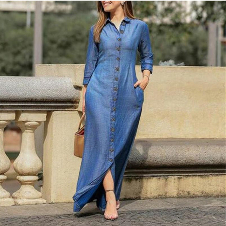 Robe maxi à manches longues avec patte de boutonnage et poches latérales Chic und Stil