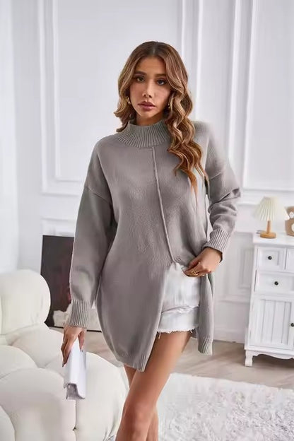 Pull-over en tricot surdimensionné pour femmes avec col haut Chic und Stil