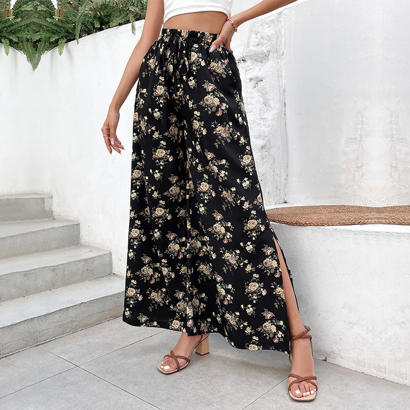 Women Floral Wide Leg Pants with Slits Chic and Style