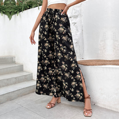 Women Floral Wide Leg Pants with Slits Chic and Style