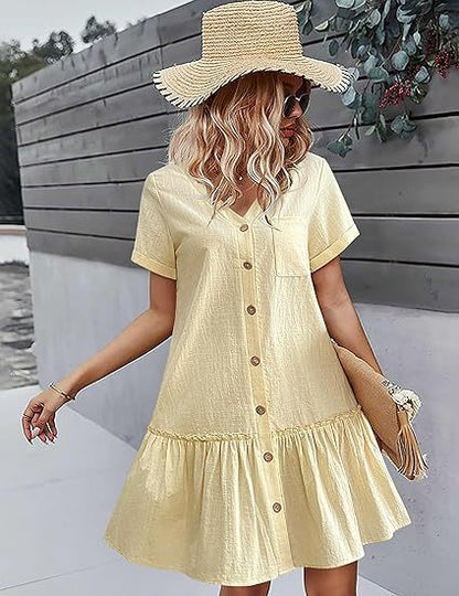 Robe décontractée pour femmes avec fermeture à boutons et volants Chic und Stil