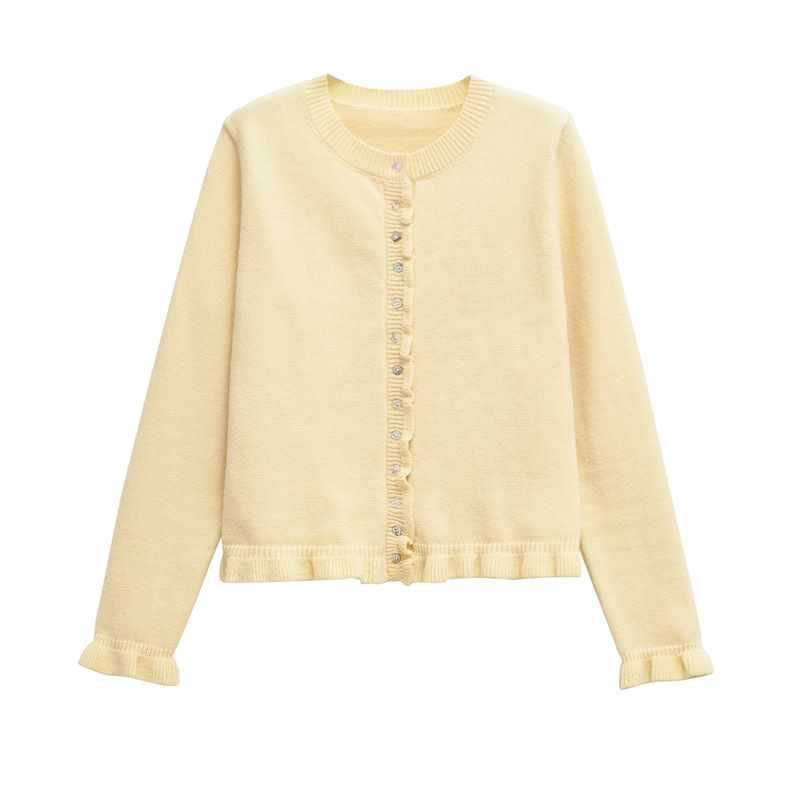 Dames cardigan en tricot confortable avec des boutons décoratifs et un design à volants tendance Chic und Stil