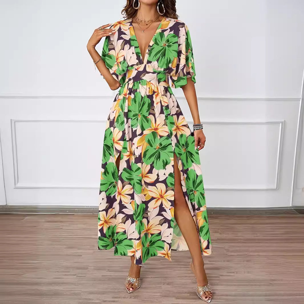Robe maxi florale femme avec décolleté en V profond et fentes latérales Chic und Stil