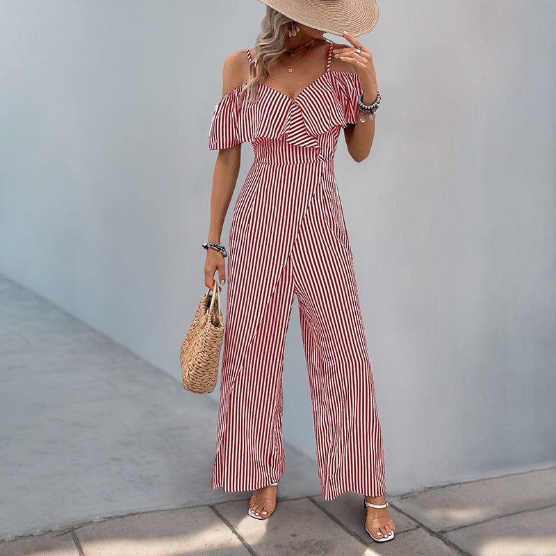 Dames combinaison à rayures Off-Shoulder Chic und Stil