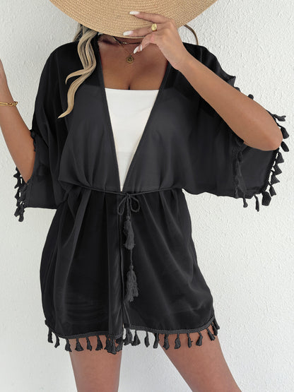 Ladies Light Fringes-Border Beach-Kimono Chic and Style