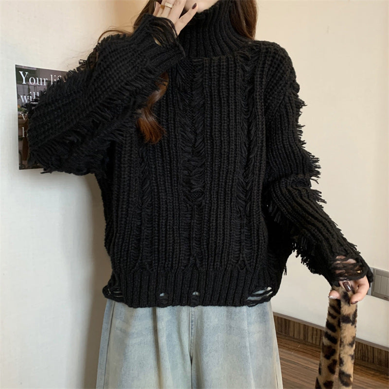 Pull féminin tendance avec motif en tricot structuré et col montant Chic und Stil