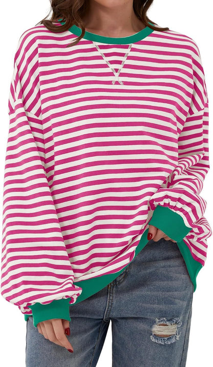 Femme pull décontracté avec motif rayé saisissant et bords élastiques Chic und Stil