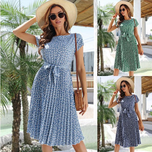 Robe Midi Fleurs Femme avec Ceinture à Nouer Chic und Stil