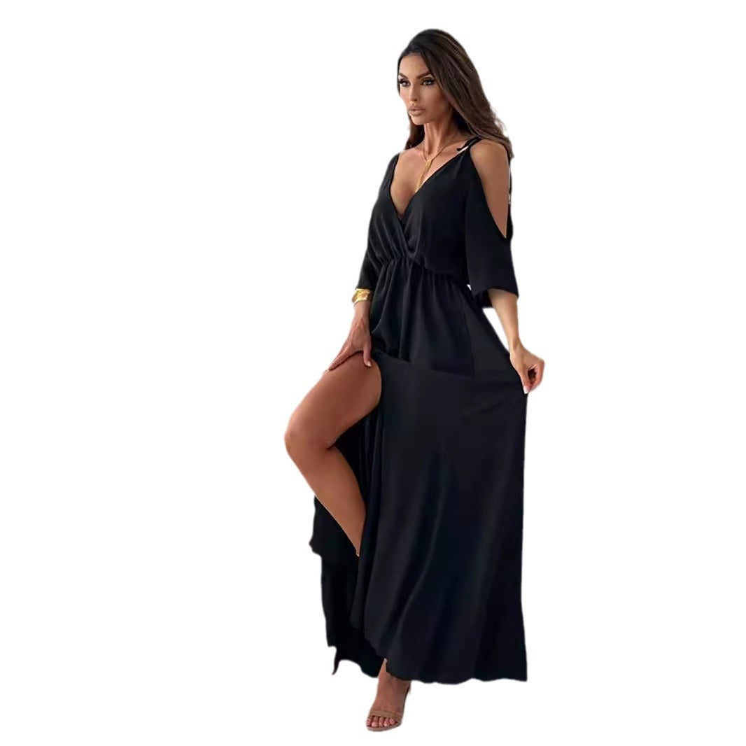 Robe maxi élégante pour femmes avec décolleté en V profond et fente Chic und Stil