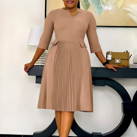Dames Élégante Robe Midi à Plis Chic und Stil