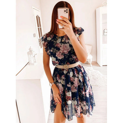 Robe midi à volants floraux pour femmes Chic und Stil