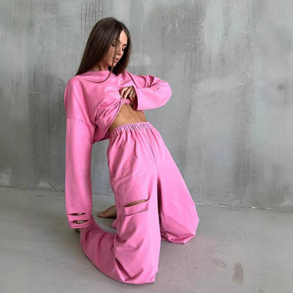 Women casual cropped top and wide leisure pants Chic and Style