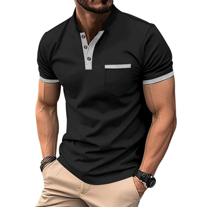 Chemise Henley à manches courtes pour hommes avec un design supplémentaire moderne et une poche poitrine Chic und Stil