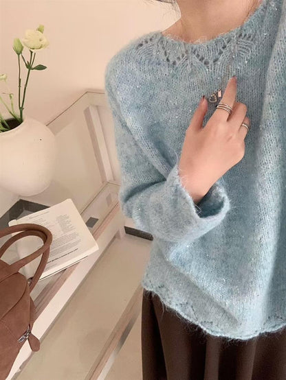 Dames Pull en maille duveteux avec accents brillants et coupe décontractée Chic und Stil
