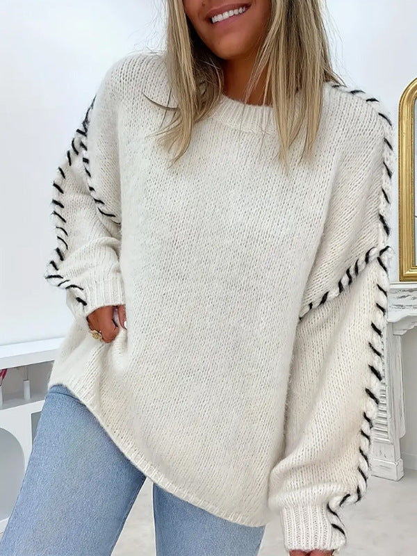 Pull en tricot surdimensionné pour femmes avec ourlet contrastant Chic und Stil