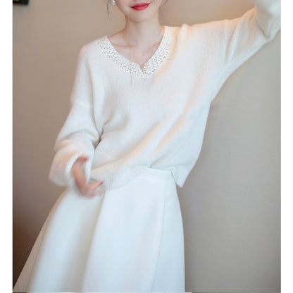 Pull élégant en tricot à col en V pour femmes Chic und Stil