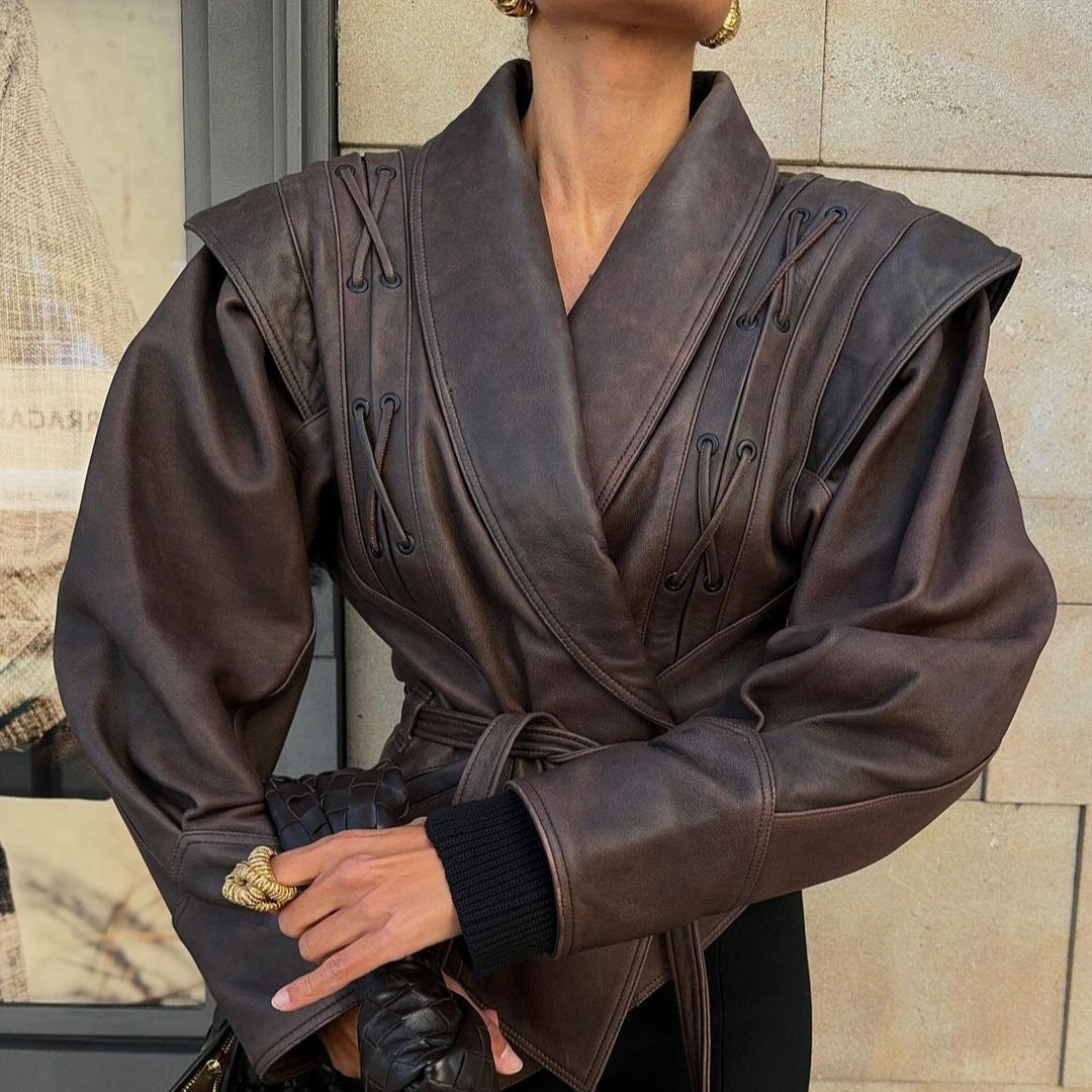 Biker leather jacket for women with elastic waist Chic and Style