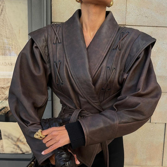 Biker leather jacket for women with elastic waist Chic and Style