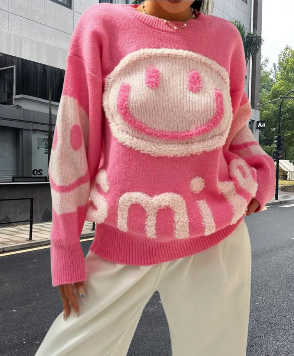 Pull en tricot pour femmes avec un motif emoji joyeux et une coupe confortable Chic und Stil