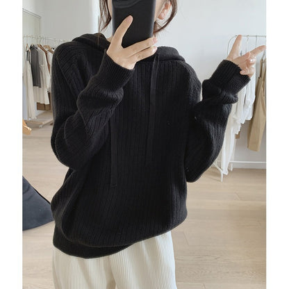 Pull en tricot décontracté pour femmes avec capuche et fine texture côtelée Chic und Stil