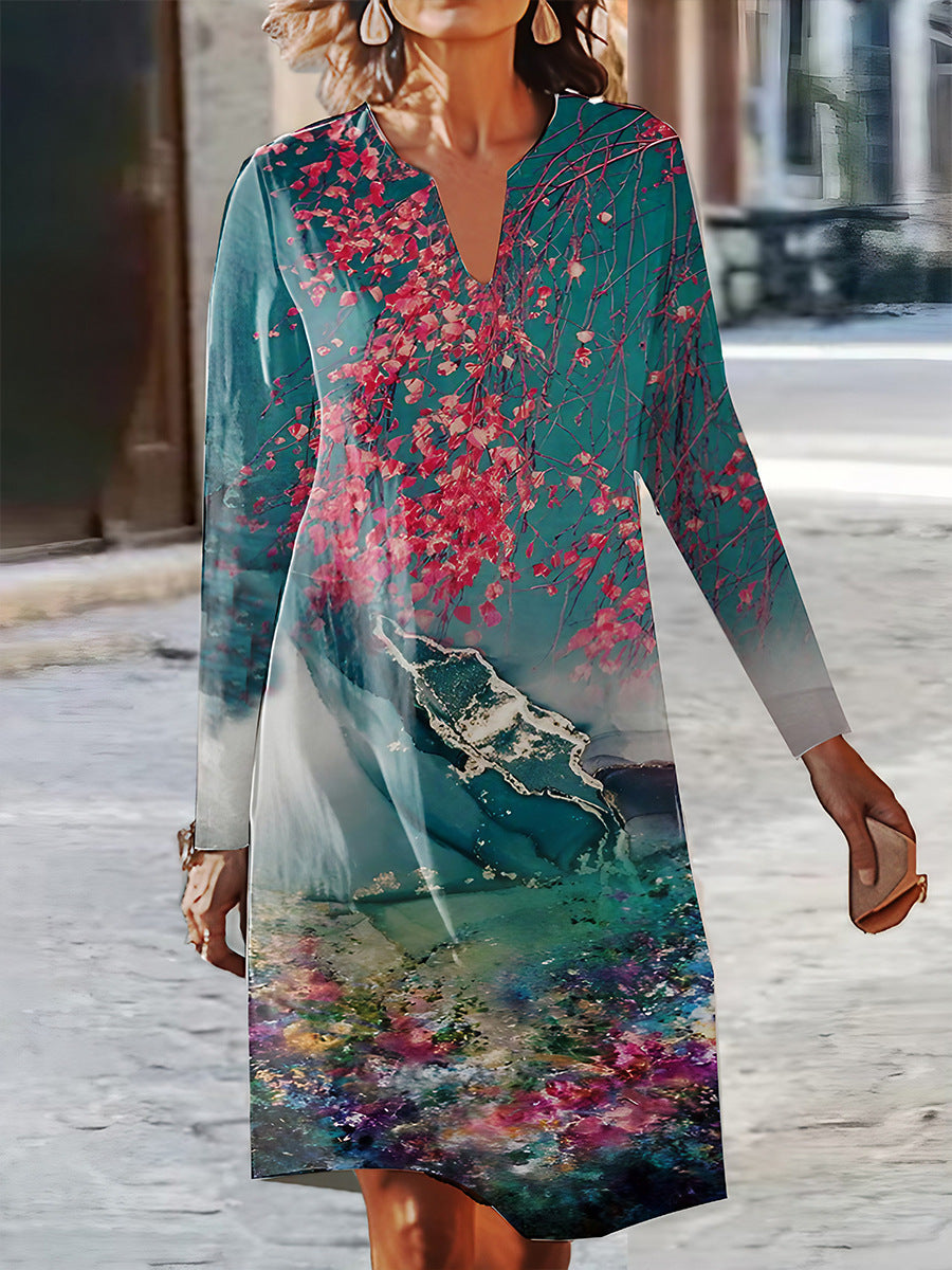 Robe maxi à manches longues pour femmes avec un design floral Chic und Stil