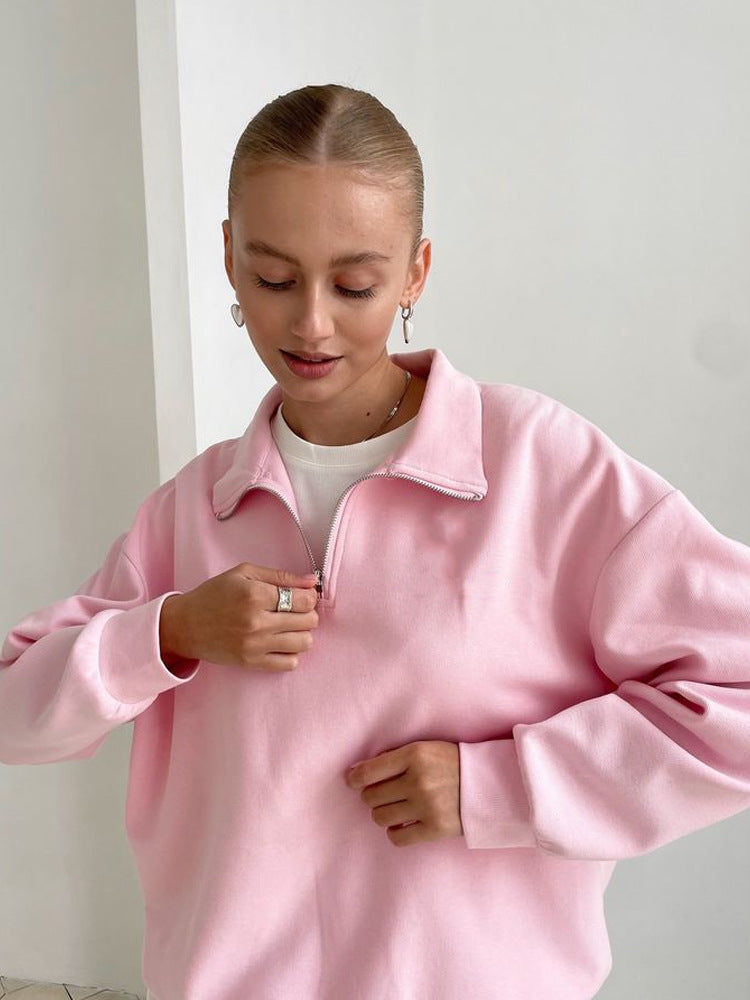 Chic and Style Women's Fleece Sporty Pull with Short Zipper