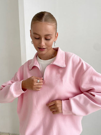 Chic and Style Women's Fleece Sporty Pull with Short Zipper