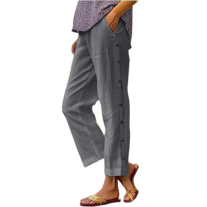 Linen pants for women with side button details and relaxed fit Chic and Style