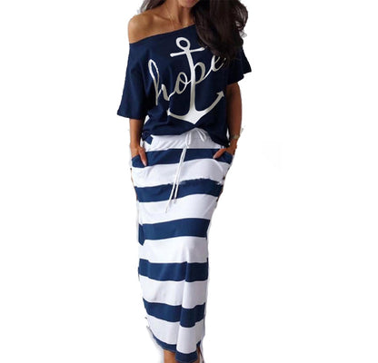 Robe décontractée off-shoulder pour femmes avec design rayé Chic und Stil