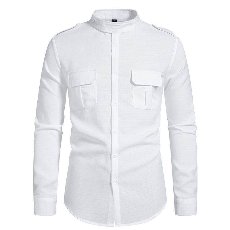 Chemise à manches longues pour hommes avec col montant et deux poches poitrine pratiques Chic und Stil