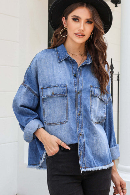 Chemise en jean oversize décontractée pour femmes avec poches plaquées Chic und Stil