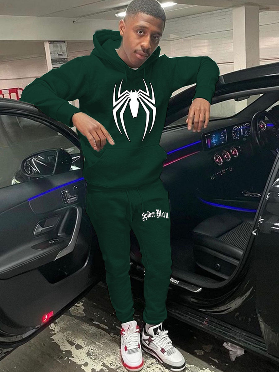 Men's sporty hoodie set and jogger pants with striking spider pattern Chic and Style