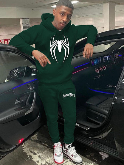 Men's sporty hoodie set and jogger pants with striking spider pattern Chic and Style