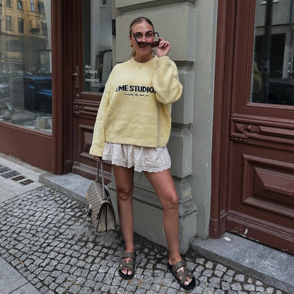 Dames Pull Oversized avec inscription créative Chic und Stil