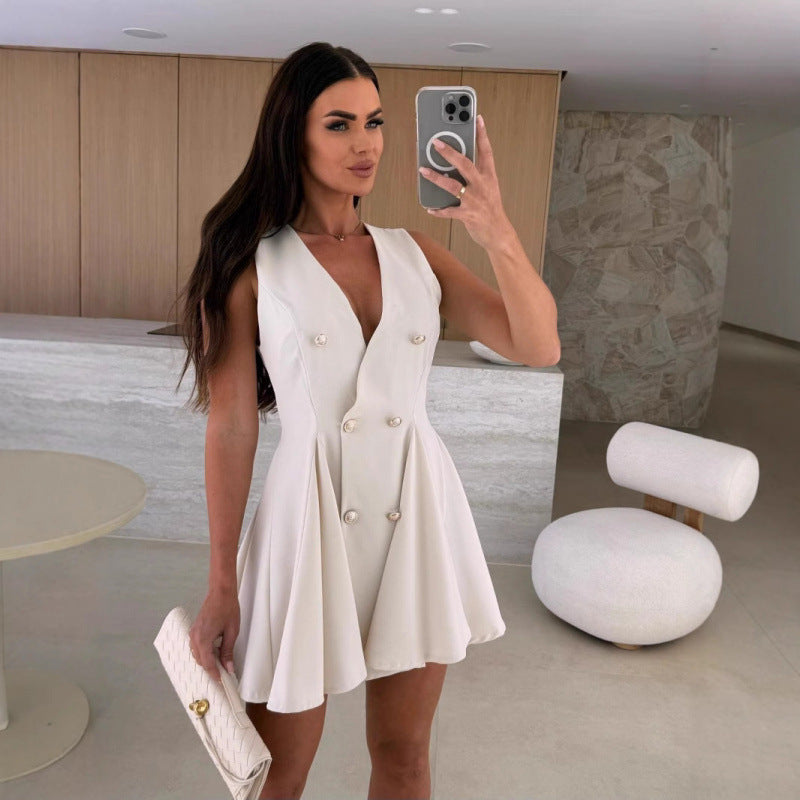 Robe A-line sans manches pour femmes avec double patte de boutonnage Chic und Stil