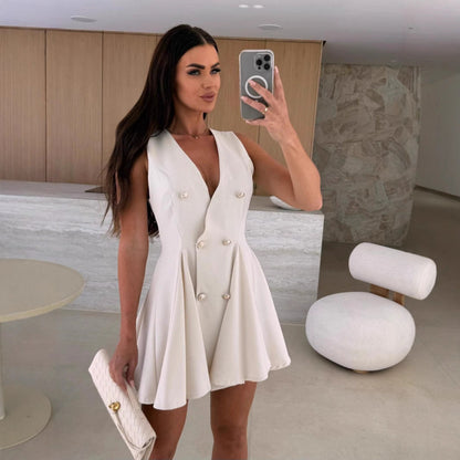 Robe A-line sans manches pour femmes avec double patte de boutonnage Chic und Stil