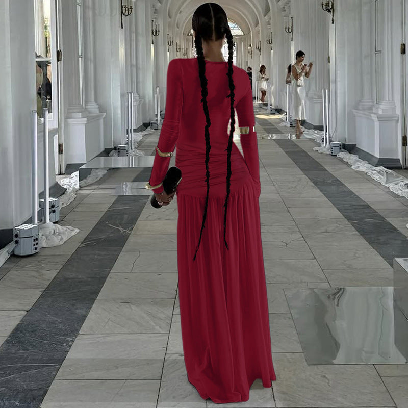 Robe maxi à enrouler élégante pour femmes avec empiècement asymétrique aux épaules Chic und Stil
