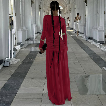 Robe maxi à enrouler élégante pour femmes avec empiècement asymétrique aux épaules Chic und Stil