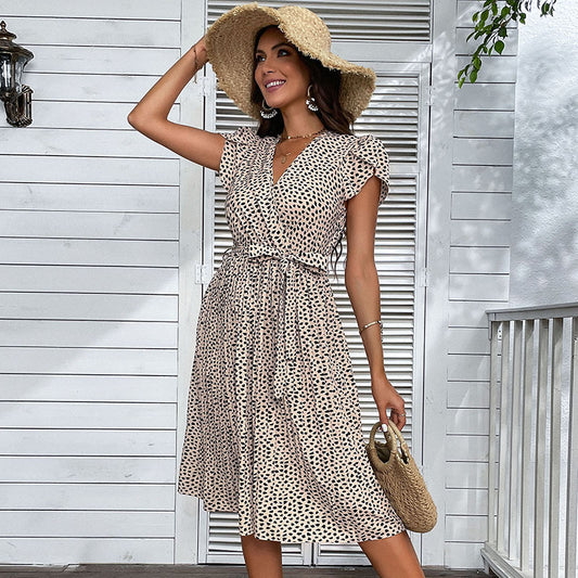 Robe midi portefeuille pour femmes avec jupe plissée Chic und Stil