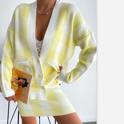 Cardigan à carreaux pour femmes avec poches et détails en boutons Chic und Stil
