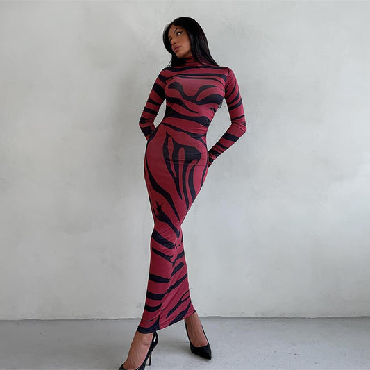 Robes maxi à manches longues pour femmes avec un motif léopard raffiné Chic und Stil