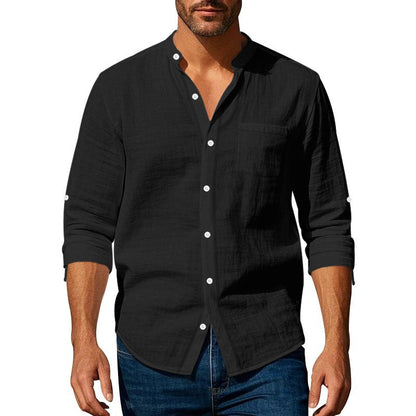 Chemise en lin pour hommes avec col montant et poche poitrine Chic und Stil