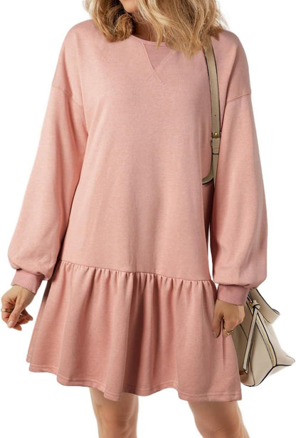 Robe de sweat décontractée pour femmes avec décolleté en V et ourlet à volants Chic und Stil
