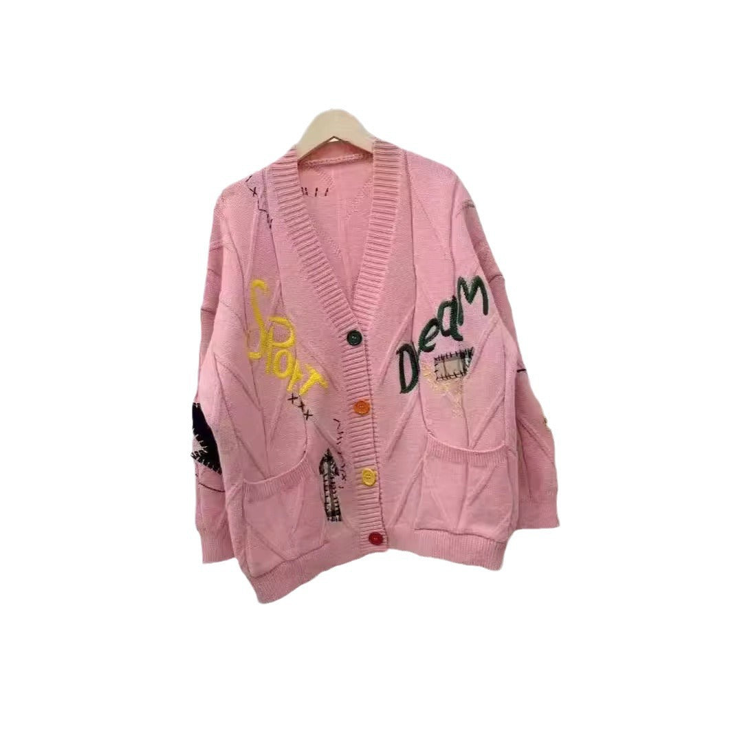 Dames Grand gilet en tricot avec broderies colorées Chic und Stil