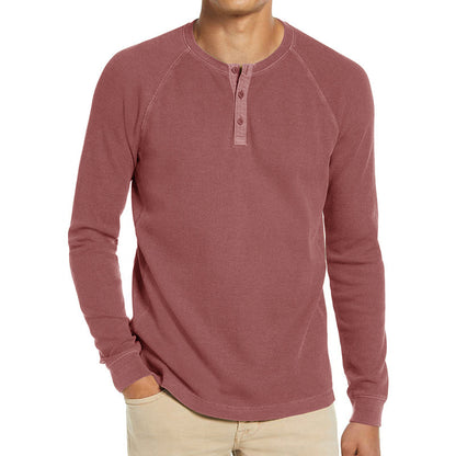 Homme T-shirt Henley à manches longues en mélange de coton respirant avec patte de boutonnage Chic und Stil