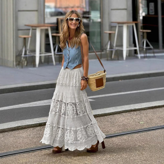 Jupe maxi en crochet bohème pour femmes Chic und Stil