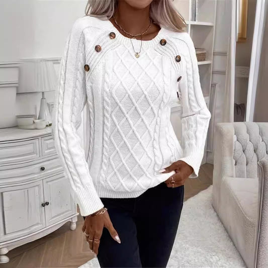 Pull en maille pour femmes avec un motif de losanges texturé et des boutons décoratifs Chic und Stil