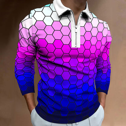 Chemise polo pour hommes avec un motif alvéolaire moderne et une fermeture éclair contrastante Chic und Stil
