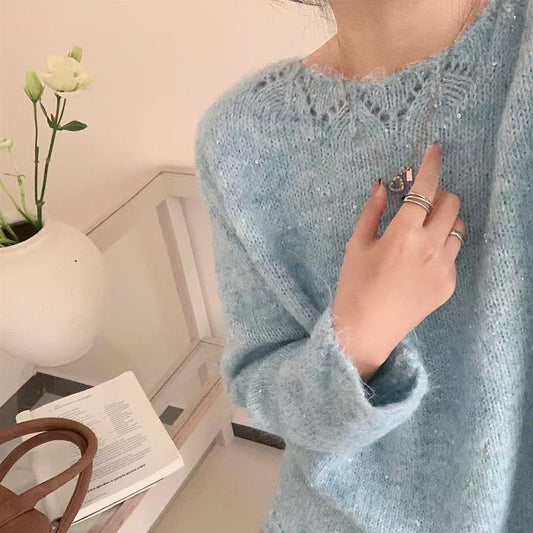 Dames Pull en maille duveteux avec accents brillants et coupe décontractée Chic und Stil